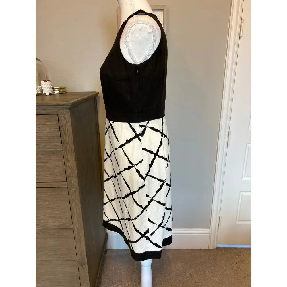 Ann Taylor | Brown Ivory Linen Blend A-Line Dress | 4P - Picture 8 of 14